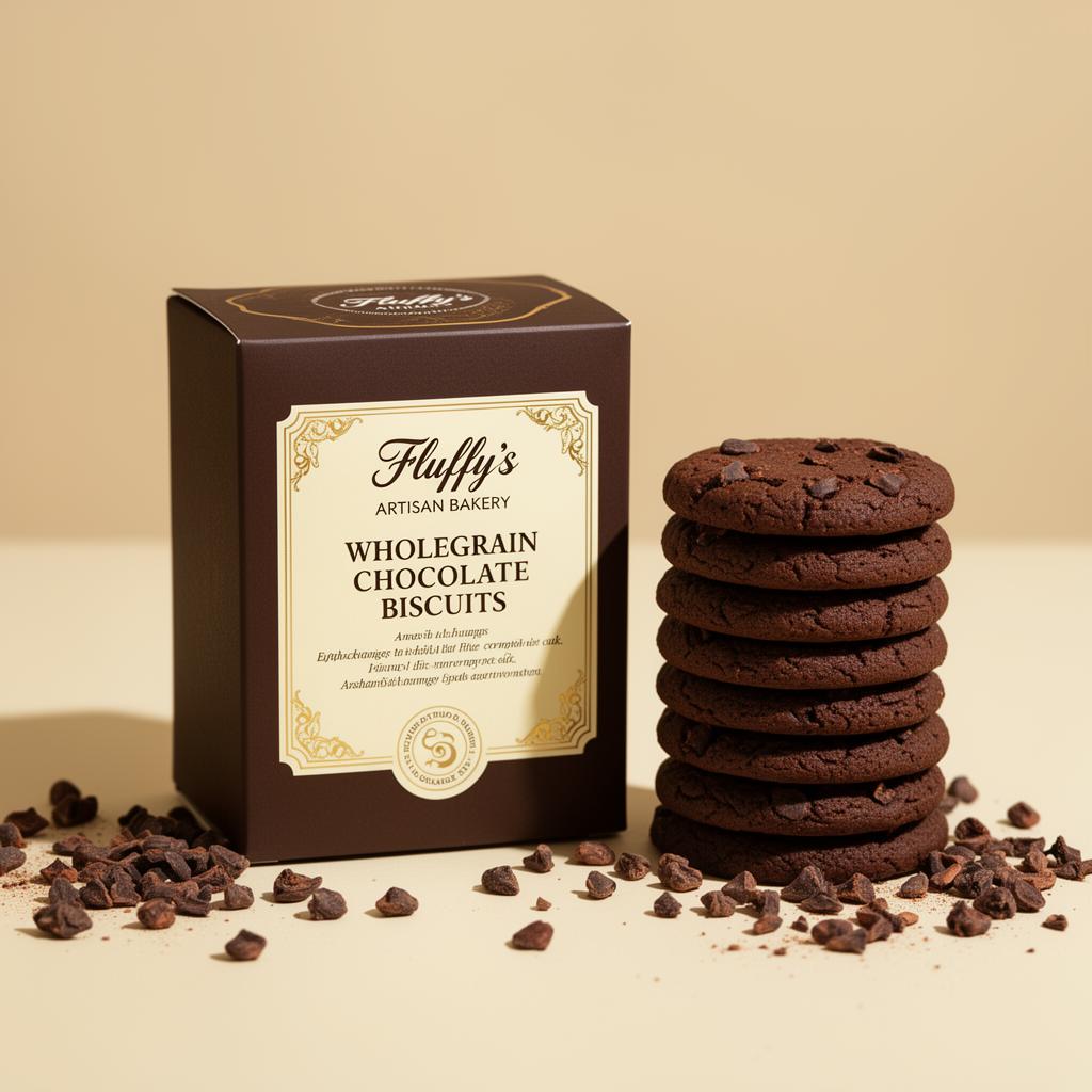 Fluffy's Chocolate Biscuits packaging